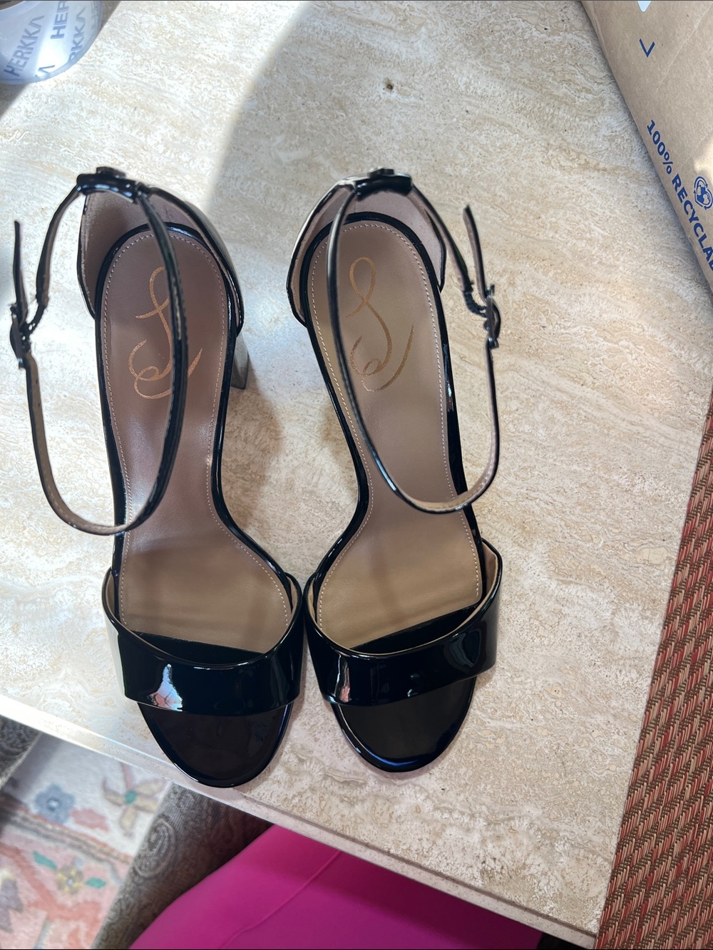 Sam Edelman Women's Black Patent Ankle Strap Heels